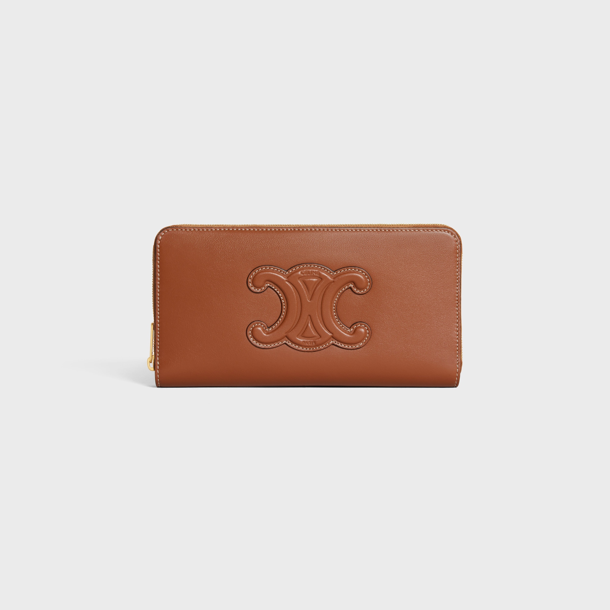 LARGE ZIPPED WALLET CUIR TRIOMPHE IN SMOOTH CALFSKIN TAN - Image 1